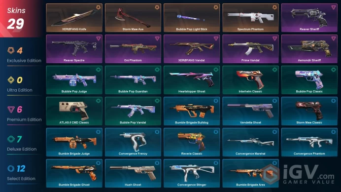 EU | 29 skins | 3 knife | Storm Maw Axe | Spectrum Phantom | Aemondir Sheriff | Prime Vandal | V1005
