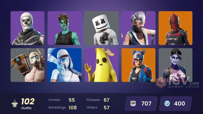 102 SKINS + CHAMPIONSHIP AURA + PRODIGY + CANDY AXE + MARSHMELLO + PSYCHO BANIT + SATORU GOJO + FROZEN PACK + SKULL TROOPER + MEGUMI FUSHIGURO