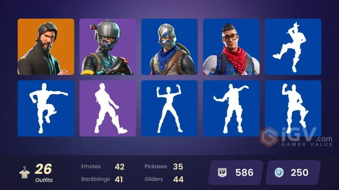 26 SKINS + ROYALE KNIGHT + THE REAPER + BLUE SQUIRE + STW OLD + ELITE AGENT + TAKE THE L + PRODIGY + DARK VOYAGER + ALPINE ACE (GER) 