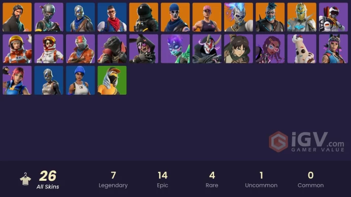 26 SKINS + ROYALE KNIGHT + THE REAPER + BLUE SQUIRE + STW OLD + ELITE AGENT + TAKE THE L + PRODIGY + DARK VOYAGER + ALPINE ACE (GER) 