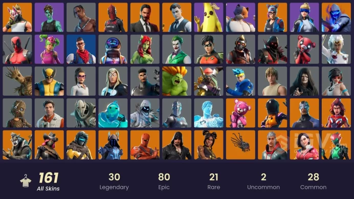 161 SKINS + TRAVIS SCOTT + TAKE THE L + LAZER AXE + MAJOR LAZER + GOLD MIDAS + ASTRO JACK + LAUGH IT UP + THE JOKER + DAGOBAH LUKE + DRIFT