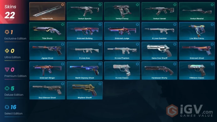 [ASIA] 22 Skins | 1 Knife | Full Acces | Venturi Knife / Venturi Vandal / 9 Lives Phantom / Wayfarer Sheriff|