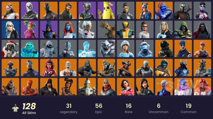 128 SKINS + THE REAPER + MERRY MINT AXE + TAKE THE L + ELITE AGENT + STW OLD + LAUGH IT UP + BANCHII + FROZEN NOG OPS + ALPINE ACE (USA) + SIREN
