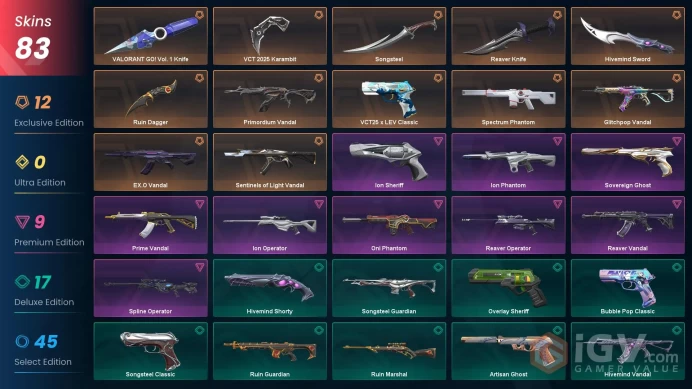 EU/TR 83 skins | VCT 2025 Karambit | EX.O Vandal | Ruin Dagger | Reaver Knife | Glitchpop Vandal | VCT25 x LEV Classic | Primordium Vandal 