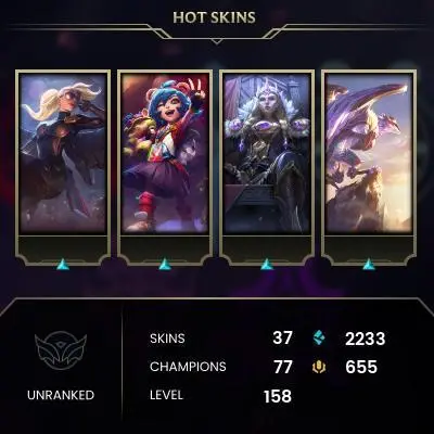 【EUW】Level 158    82  Champ/ 37 Skins   Full Access  High Quality Account  Instant Delivery️