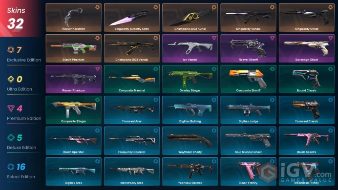 EU | Champions 2023 Bundle, Reaver Karambit, Singularity Butterfly Knife, Reaver Phantom, Reaver Sheriff, Sovereign Ghost, Singularity Vandal