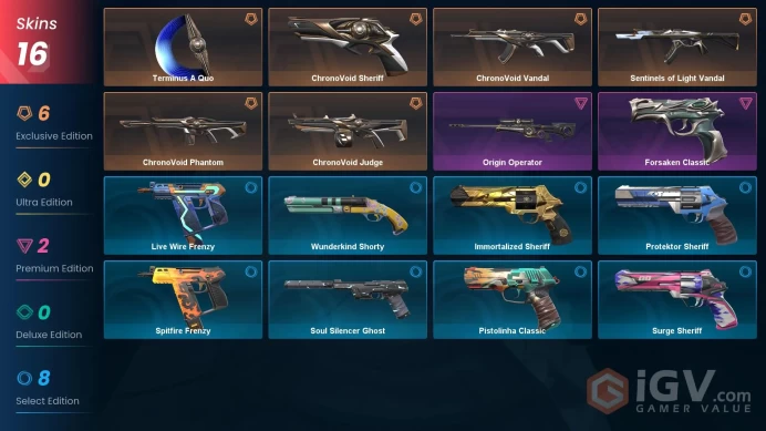 EU/Full Access/Ranked Ready/ChronoVoid Phantom + Terminus A Quo + ChronoVoid Sheriff + Sentinels of Light Vandal+ ChronoVoid Vandal + 11 more