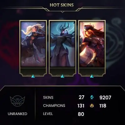 【EUW】Level 80    131  Champ/ 27 Skins   Full Access  High Quality Account  Instant Delivery️