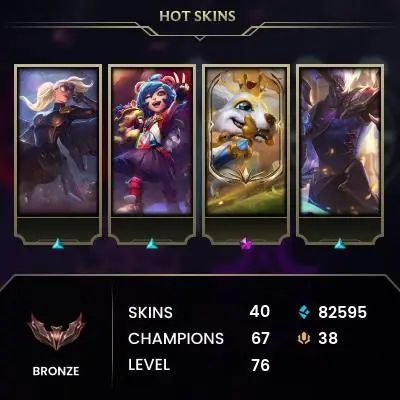 EUW / BRONZE 3 / 67 Champ / 40 Good skins(4 Mythic, 2 Legendary, 10 Epic) / 82.5K BE / HONOR 3 / S4 ACC / HANDMADE / FULL ACCES / CHEAP