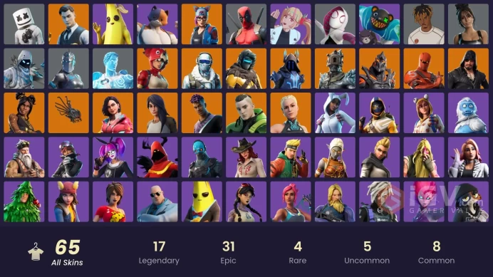 65 TOP SKINS | PEELY | DEADPOOL | MIDAS | MARSHMELLO | SLAYER JUICE WRLD | SPIDER-GWEN | MARSHY SMASHER | KEEP IT MELLO