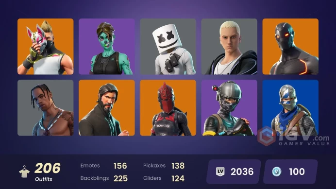 206 SKINS + TRAVIS SCOTT + THE REAPER + DARK VERTEX + TAKE THE L + ASTRO JACK + MAKO + DARK RAZOR + CANDY AXE + GALACTIC TURQUOISE +ROYALEKNIGHT