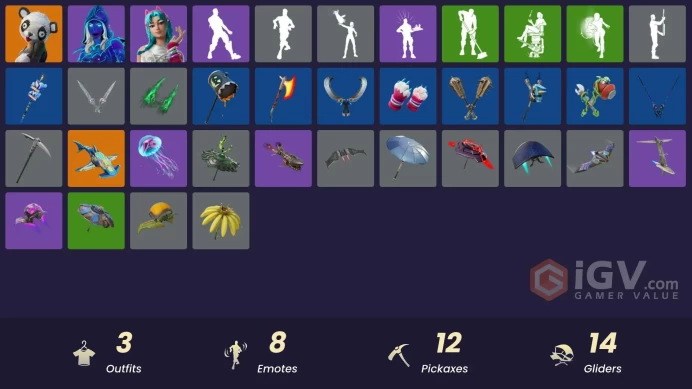 [PSN/XBOX/PC] 3 skins | Andromeda | P.A.N.D.A Team Leader | Katalina | Bamboo|Captain Jones's Shield & Pickaxe|Scales of Justice|Meowtooth Plush