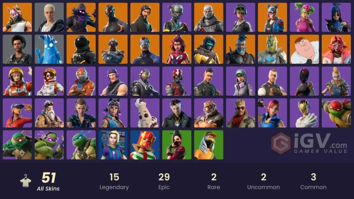 51 SKINS + THE REAPER + ELITE AGENT + OMEGA + DRIFT + LEONARDO + DONATELLO + RAPHAEL + ELEVEN + MICHELANGELO + THE WEEKAND COMBAT