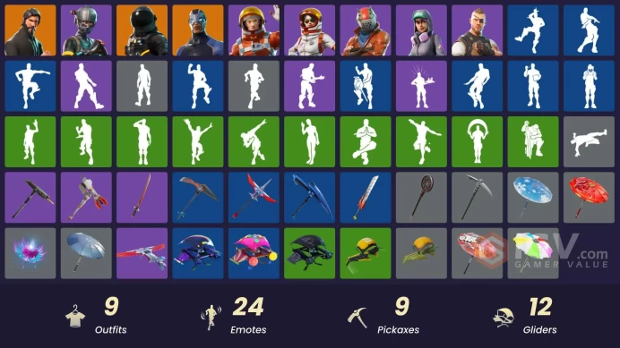 9 SKINS + THE REAPER + TAKE THE L + ELITE AGENT + DARK VOYAGER + BATTLEHAWK + RUST LORD + TEKNIQUE (LAST ACTIVE S9)