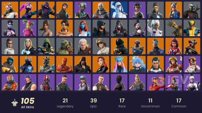 105 SKINS + THE REAPER + TAKE THE L + HAVOC + DRIFT + GALAXIA + ELITE AGENT + FABLE + YUKI + THE KID LAROY + DRIFT + RAVEN + DARK BOMBER + POLAR