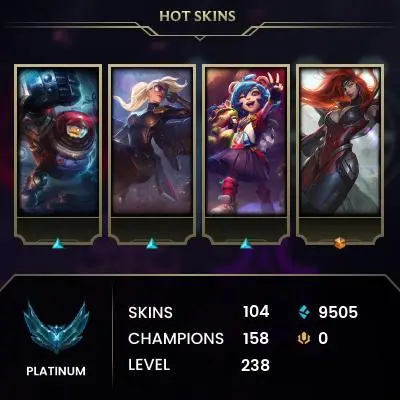 EUW / S15 PLATINUM I / 158 CHAMPS / 104 SKINS / 10W/7L / 55%+WR / HONOR 3 / CHANGEABLE EMAIL / 5 MIN. 24/7 DELIVERY #L1/98625AR30