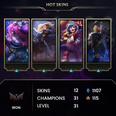 EUW / S15 IRON IV / 31 CHAMPS / 12 SKINS / 1W/1L / 2/5 PLACEEMNTS / HONOR 3 / CHANGEABLE EMAIL / 5 MIN. 24/7 DELIVERY #L1/99225AR30