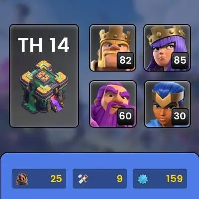 [Code 8659] Th14 XP 159 / Wall Max + Good Heros / Skin Legendary / Very Cheap