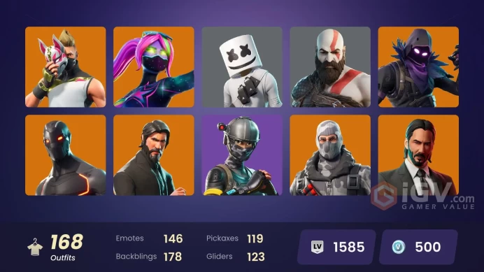 [XBOX/NINTENDO/PSN/PC]168 skins | The Reaper | Master Chief | Blue Squire | Elite Agent | Blue Team Leader | Gold Kratos | Grind CC205