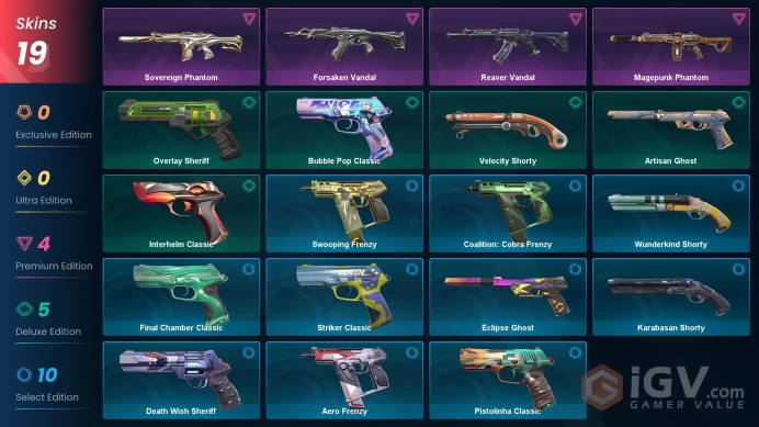 19 Skin // EU-TR // Reaver Vandal + Forsaken Vandal + Sovereign Phantom + Magepunk Phantom // FULL Access // Gold 1