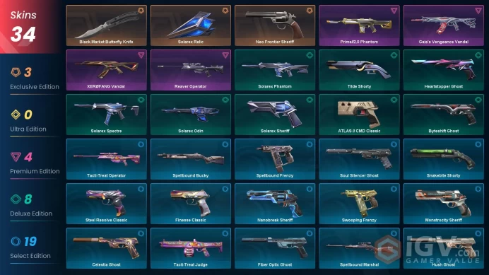 34 Skin // EU-TR // Gaia's Vandal + Xerofang Vandal + Prime Phantom + Neo Frontier Sheriff + Reaver Operator + 2 Knife // FULL Access // Gold 1