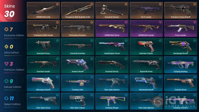 EU [ 30 TOP SKINS + 3 KNIFE ] Champions 2025 Butterfly Knife + Primordium Phantom + Champions 2025 Vandal + EX.O Vandal / full acces