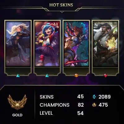 EUW / GOLD 3 / FLEX PLAT 1 / 82 Champ / 45 Good skins(1 Ultimate, 3 Mythic, 3 Legendary, 21 Epic) / 2K BE /HONOR 4 /HANDMADE  FULL ACCES / CHEAP