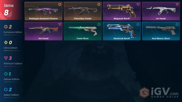 8 Skin // EU // Primordium Vandal + Ion Vandal + Oni Vandal + Bubblegum Deathwish Phantom + Magepunk Sheriff // FULL Access // Gold 1