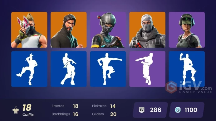 18 SKINS + THE REAPER + PARAGON BANNER (ULTRA RARE) + TAKE THE L + 1100 VB + STW OLD + TRAILBLAZER + MAKO 