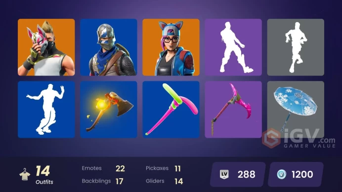 14 SKINS + BLUE SQUIRE + 1200 VB + DRIFT (STAGE 5) + GIDDY-UP + REDLINE + FABLE + ROOK + SUN STRIDER + LENX + CALAMITY (STAGE 5)