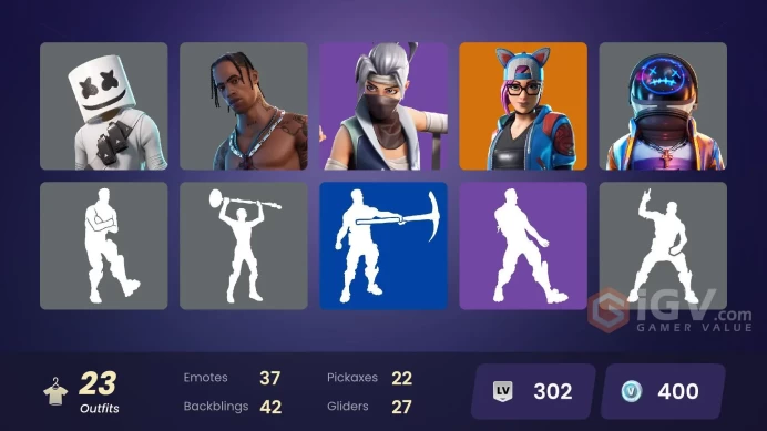 23 SKINS + TRAVIS SCOTT + GAME KNIGHT (BALENCIAGA) + ASTRO JACK + DIAMOND JACK + HEAD BANGER + MARSHMELLO + KUNO