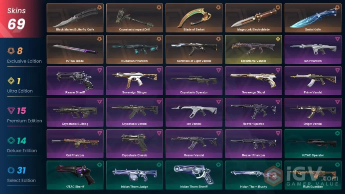 EU [ 69 TOP SKINS + 6 KNIFE ] Magepunk Electroblade + Black.Market Butterfly Knife + Elderflame Vandal + Ruination Phantom / full acces