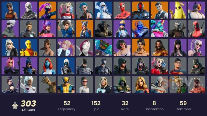 [ALL PLATFORMS]-303 Skin-324 Pickaxes-254 Emotes-Arcane Jinx-Neo Versa OG-Arcane Vi-Renegade Raider-Raise The Cup-Chun-Li-Skull Trooper-