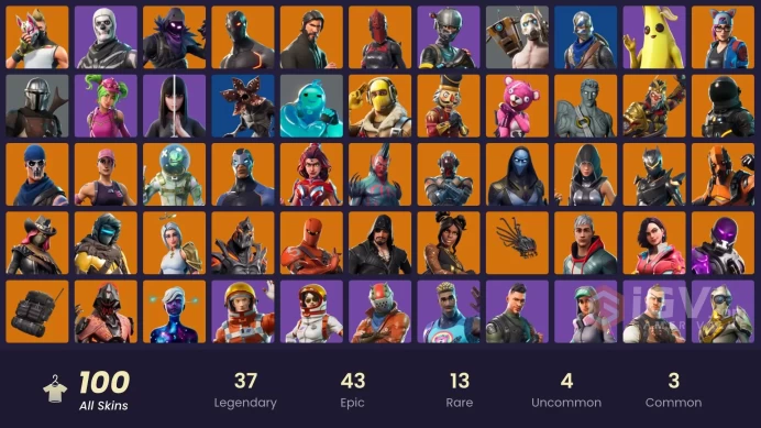 100 SKINS + BLUE SQUIRE + THE REAPER + STW OLD + TAKE THE L + DIAMOND PONNY + ELITE AGENT + DRIFT + PSYCHO BANDIT + OMEGA + SUMMITSEEKER EVIE 