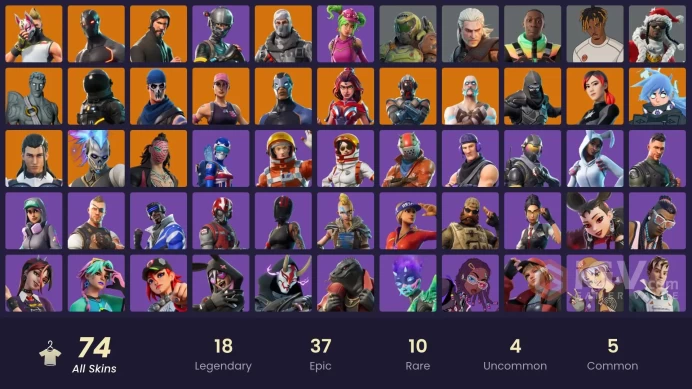 74 SKINS + THE REAPER + TAKE THE L + ELITE AGENT + STW OLD + FRESH + C4S1 CHAMPION I + HAVOC + SLAYER JUICE WLRD + BUNNY BRAWLER + MAGUL MASTER