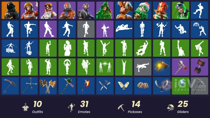10 SKINS + TAKE THE L + DARK VOYAGER + FNCS RENEGADE + RUST LORD + MOONWALKER + MISSION SPECIALIST + BEST MATES