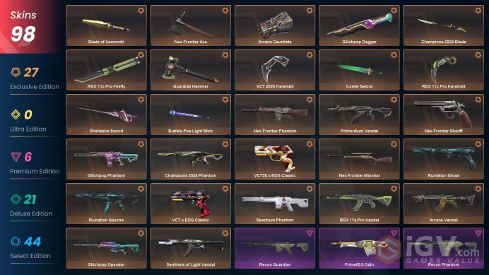 NA/USA 80605 VP VCT 2025 Karambit Champions 2024 Bundle Arcane Vandal Blade of Aemondir Recon Phantom Primordium Vandal Champions 2024 Blade