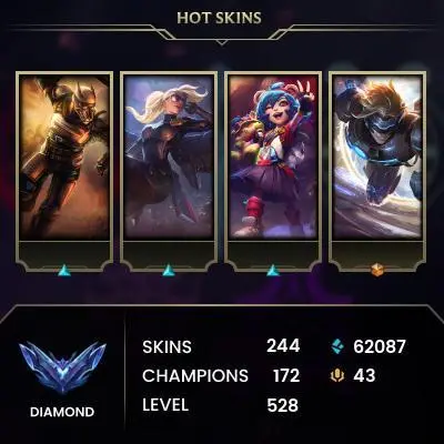 EUW / DIAMOND 2(69LP) /LAST SEASON CHALLANGER / 172 CHAMP / 244 GOOD SKINS / 62K BE / CHALLANGER EMOTES, ICONS/ 379 LVL / FULL ACCES / CHEAP  