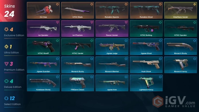 EU-TR [ 24 TOP SKINS + 2 KNIFE ] Oni Claw + Elderflame Vandal + Reaver Vandal + Ion Phantom + Ion Operator / FULL ACCES