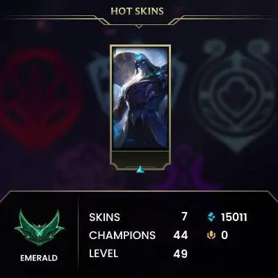EUW / S15 EMERALD IV / 44 CHAMPS / 7 SKINS / 14W/8L / 60%+WR / HONOR 3 / CHANGEABLE EMAIL / 5 MIN. 24/7 DELIVERY