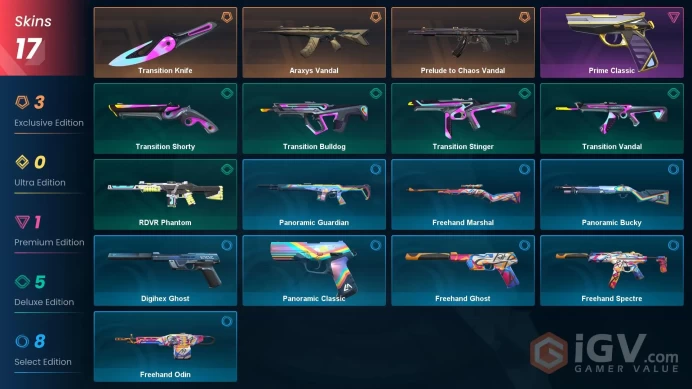 17 Skin // EU-TR // Prelude To Chaos Vandal + Araxys Vandal + Prime Classic + 1 Knife // FULL Access // Valorant Best Skins // Gold 2