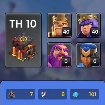 Clash of Clans (Android/iOS) SC ID- [Big Sale] TH10 - Level 101- Heroes(40/40/20/0/0) - Many skins - Build 6  - Cheapest price