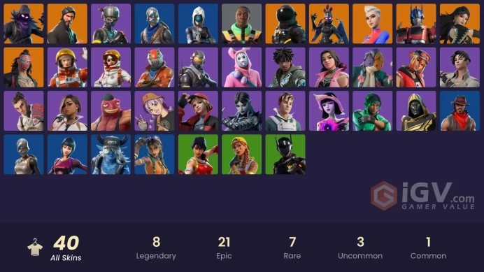 40 SKINS + ROYALE KNIGHT + BLUE SQUIRE + THE REAPER + TAKE THE L + BUS BANNER + ROGUE AGENT + DESPERADO + BRILLIANT STRIKER + DYNAMO DANCER