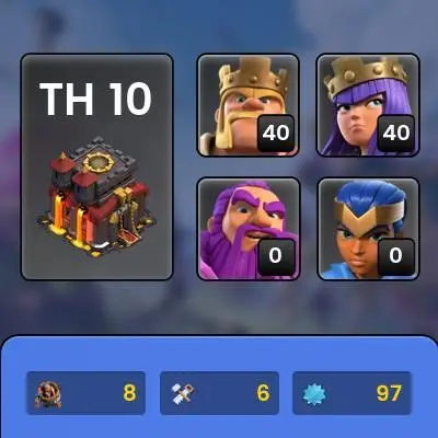Clash of Clans (Android/iOS) SC ID- [Big Sale] TH10 - Level 96- Heroes(40/40/20/0/0) - Many skins - Build 6  - Cheapest price