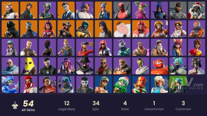54 SKINS + THE REAPER + TAKE THE L + ELITE AGENT + GOLD MIDAS + GOLD BRUTUS + LAUGH IT UP + YULEJACKET + DAIGO + MONTAGUE + SUMMITSEEKER EVIE 