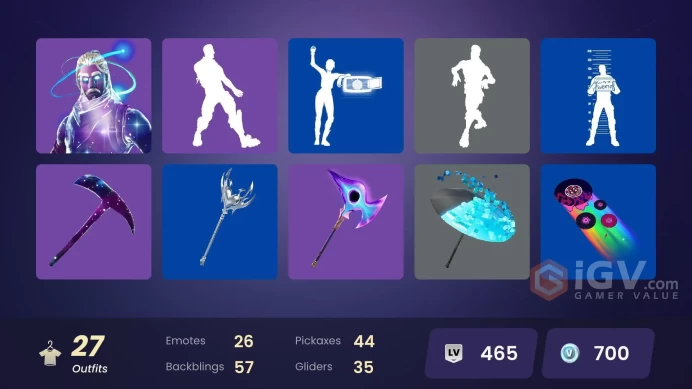 27 SKINS + GALAXY + STELLAR AXE + DISCOVERY + HEIDI + MANIC + EREN JAEGER + KHABY LAME + CELESTE + ENVOY +  CAPTAIN HYPATIA + MAE