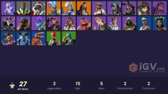 27 SKINS + GALAXY + STELLAR AXE + DISCOVERY + HEIDI + MANIC + EREN JAEGER + KHABY LAME + CELESTE + ENVOY +  CAPTAIN HYPATIA + MAE