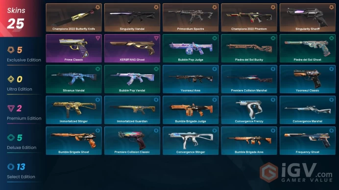 NA - LVL 22 - Unranked - 1 KNIFE - 25 SKINS(~19,375 VP) Champions 2022 Phantom, Singularity Vandal, Primordium Spectre, Singularity Sheriff, Ch