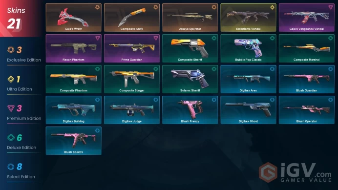 EU - LVL 80 - Unranked - 2 KNIVES - 21 SKINS(~13,525 VP) Elderflame Vandal, Gaia's Wrath, Araxys Operator, Composite Knife, Prime Guardian, Gai
