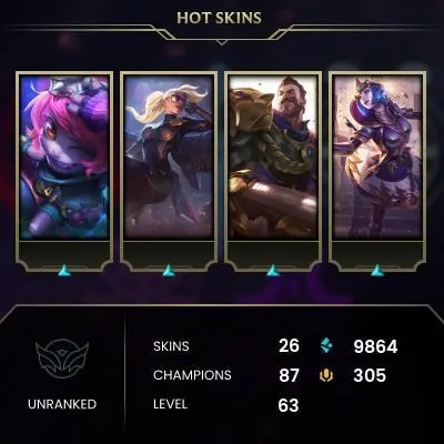 [EUW] LEAGUE OF LEGENDS - UNRANKED ACCOUNT - 26 SKINS - 6 PLAY GAME - HIGH QUALITY - 24/7 SUPPORT |365 DAY WARRANTY|